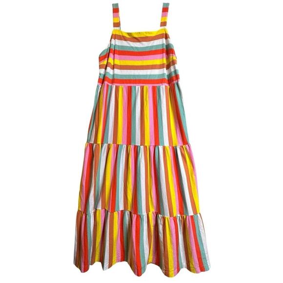 J. Crew Rainbow Stripe Tiered Maxi Dress Sz XL Dopamine Vacation Beach Comfort - Picture 14 of 16